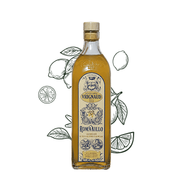 photo de la bouteille de Romanillo avec des citron illustrés
